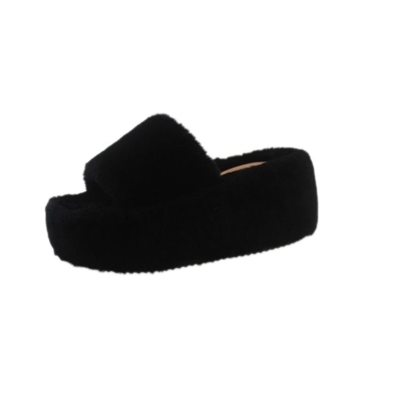 Women wearing fluffy slippers outside, new thick-soled small men in autumn and winter, home-style plush cotton slippers women