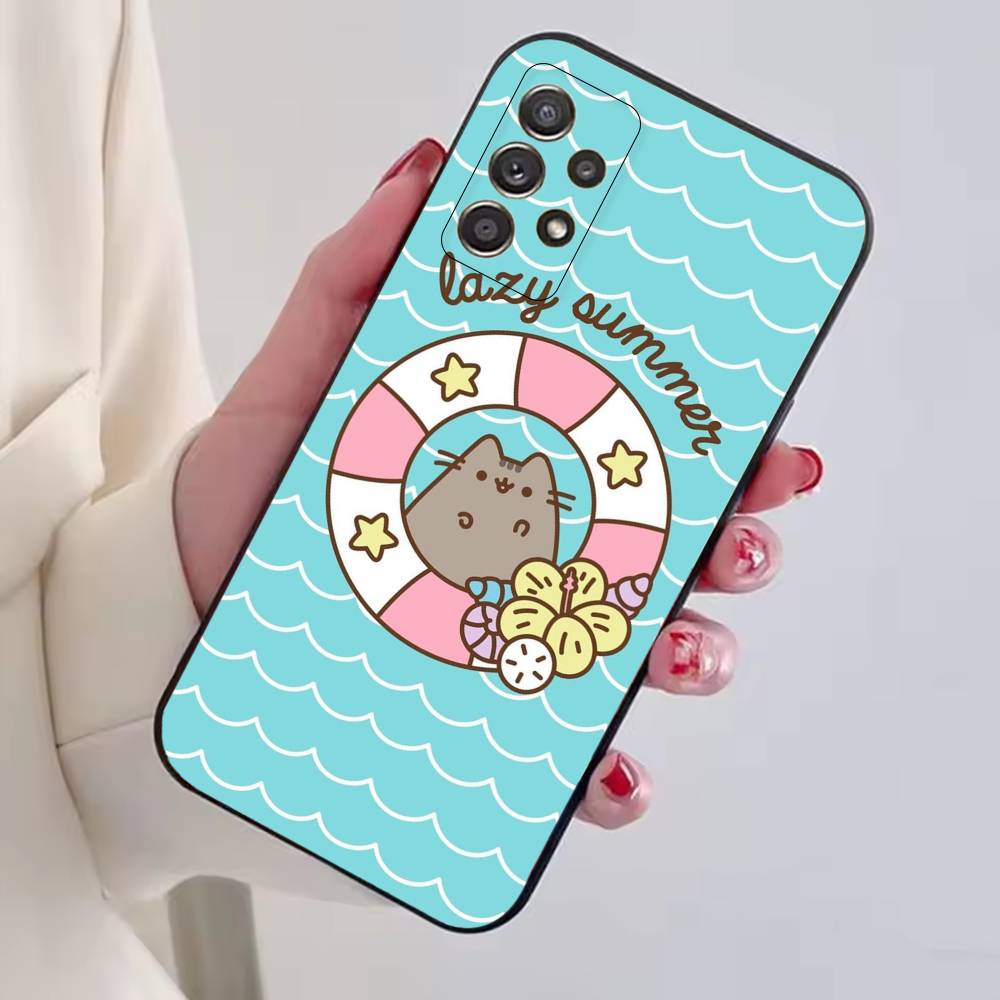 Cute Cat Rainbow Pusheens Phone Case For Samsung S25,S24,S21,S22,S23,S30,Ultra,S20,Plus,Fe,Soft Silicone Black Cover