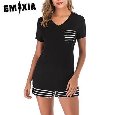 Spring and Summer Pajamas Striped V-neck Short-sleeved Shorts Two-piece Suit Loungewear