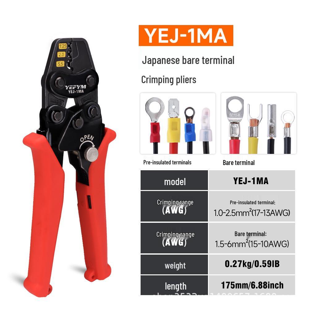 YEJ Multi-functional Japanese Style Ratchet Crimping Pliers for Pre-insulated and Bare Terminals
