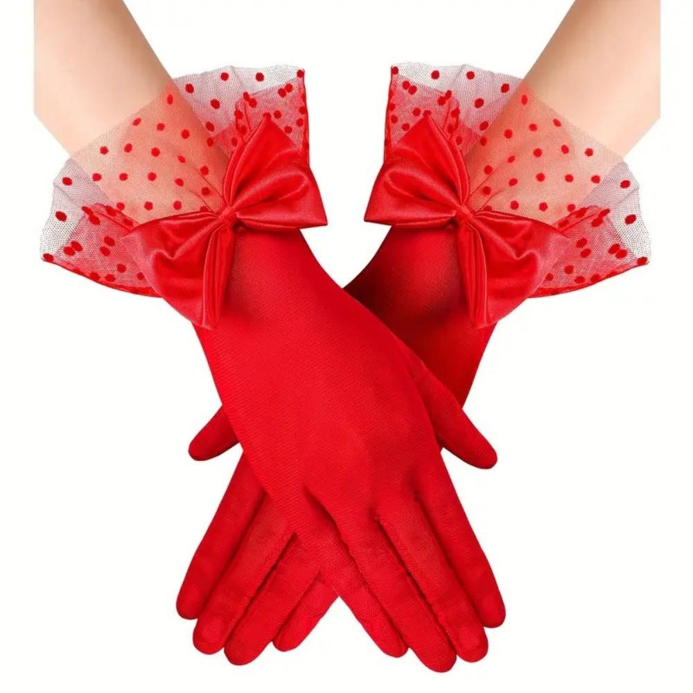 Lace Dinner Gloves Bow Wedding Dress Gloves Elegant Lace Gloves Party