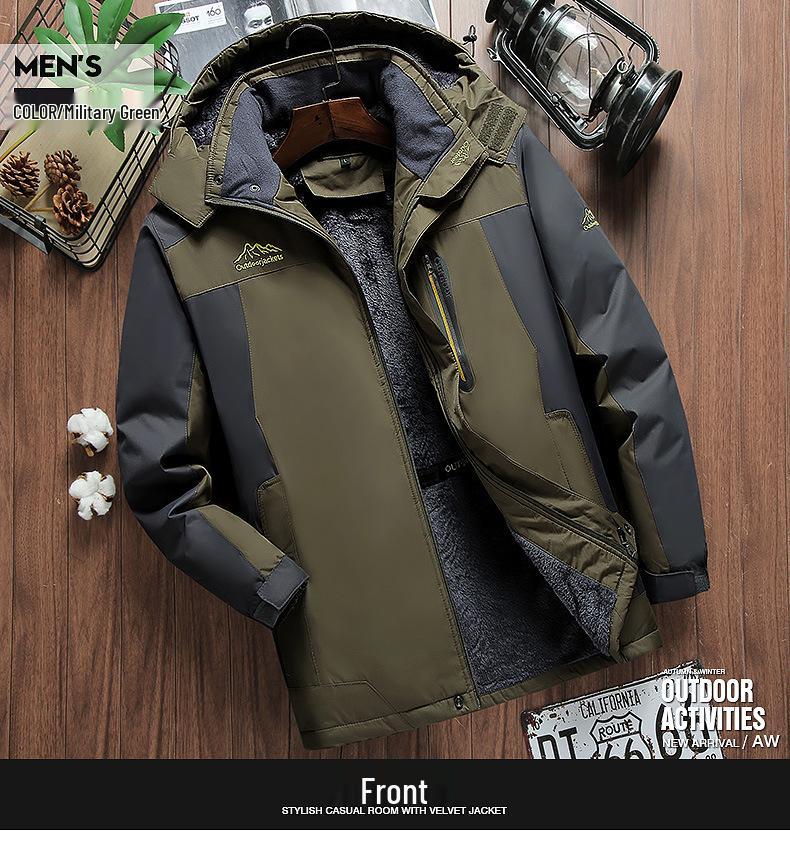 Men's Winter Fleece-Lined Outdoor Coat: Windproof, Warm, Waterproof, Cold-Proof, Plus-Size