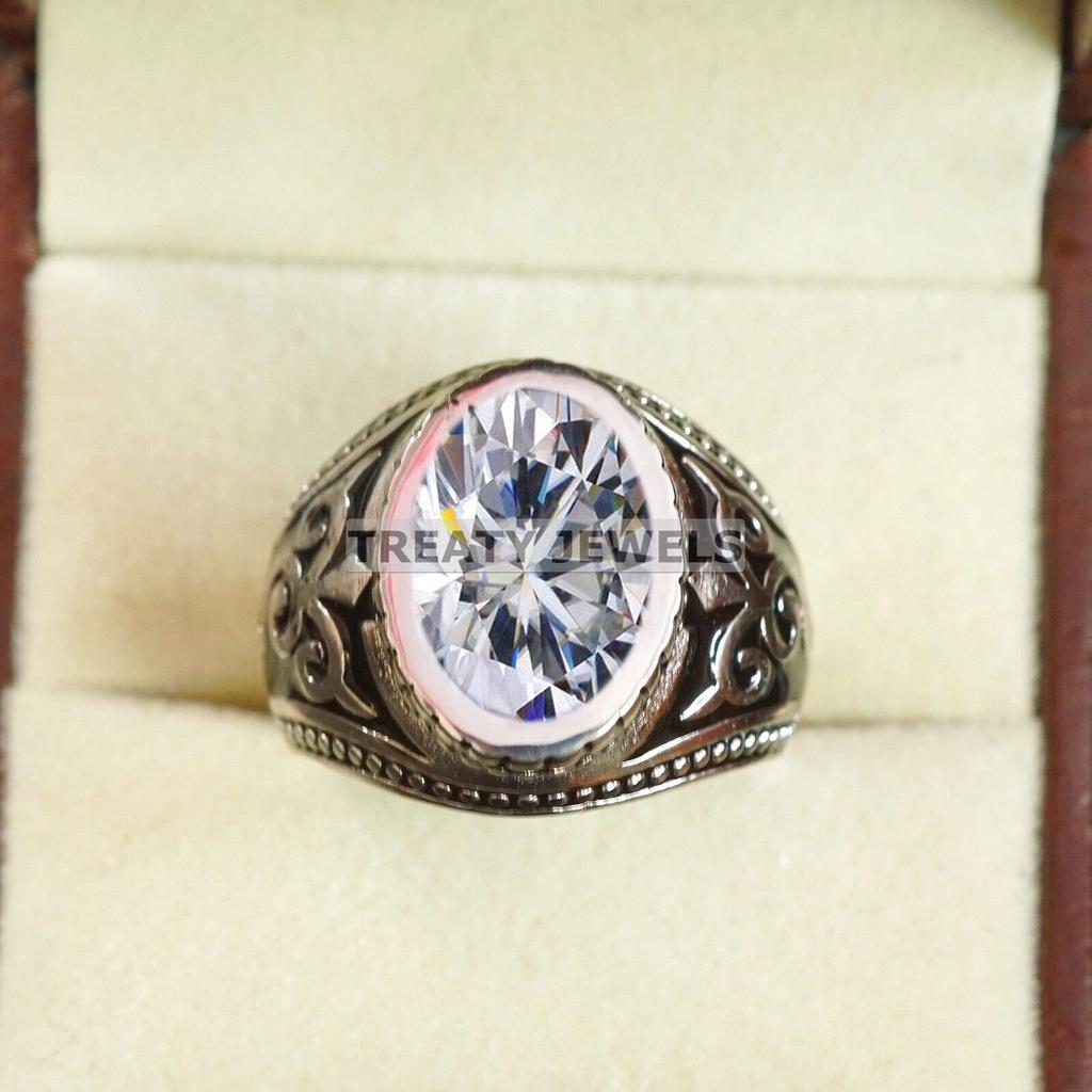 Moissanite Oval Cut Gemstone With 925 Sterling Silver Ring For Men's #B291 JL375681946718