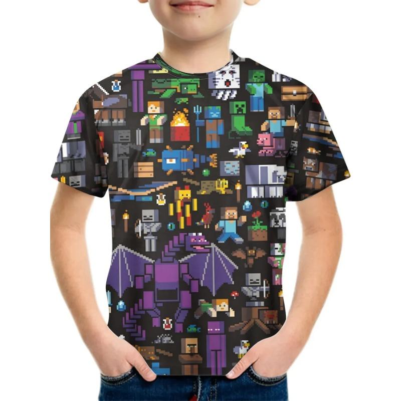 

Летние футболки с круглым вырезом, 3D мультяшным креативным архитектурным принтом, модные повседневные детские футболки с коротким рукавом для мальчиков 140