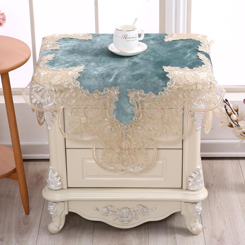European Water Soluble Lace Square Tablecloth Refrigerator Washing Machine Bedside Table Cloth Dust Velvet Fabric Cover Tapete