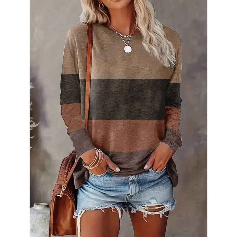 Womens Loose Fit Long Sleeve Round Neck Tee With 3D Peacock Cat Print - Milk Silk Fabric 2025 Casual Top