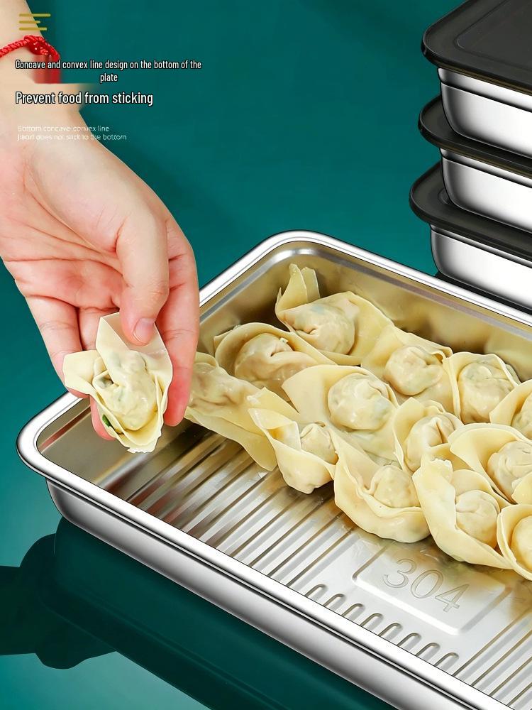 Stainless Steel Dumpling Storage Box with Lid - Square, Freezer-Safe for Wontons & Dumplings
