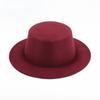 Hat Women's Woolen Top Hat Autumn and Winter Black Retro Gentleman British Style Flat Top Bow Top Hat Felt Hat