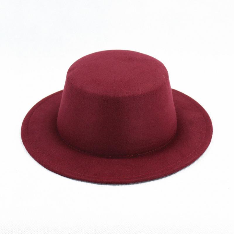 Hat Women's Woolen Top Hat Autumn and Winter Black Retro Gentleman British Style Flat Top Bow Top Hat Felt Hat