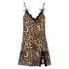 Sexy lace leopard print v-neck thin ice silk slim suspender nightdress temperament lace dress