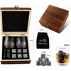 JUSTINLAU Father's Day Gift Whiskey Stone Glass Wine Set Granite Ice Block for Whisky Wood Bottle Box Present for Dad Husband
