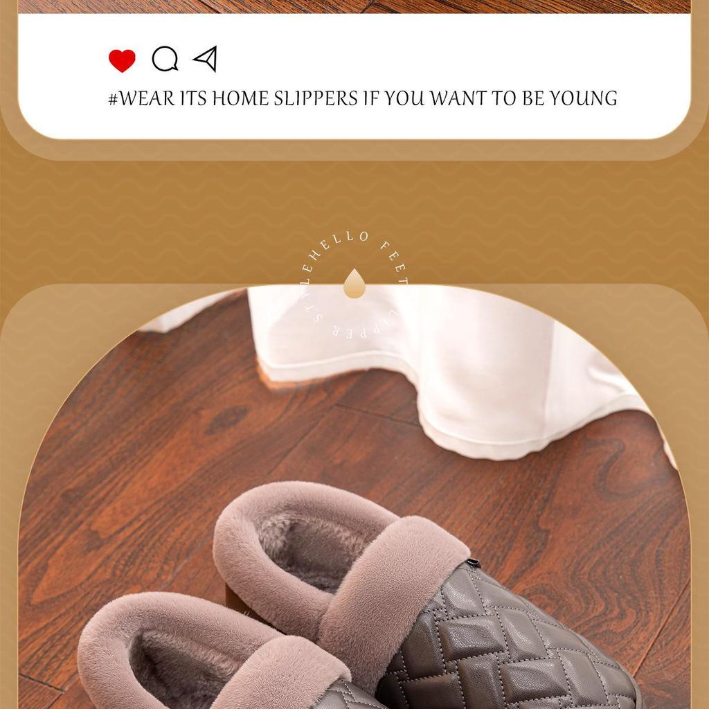Women's & Men's Waterproof Leather Cotton Slippers for Autumn/Winter 2025 - Indoor/Outdoor, Non-Slip, Heel-Covering Design.