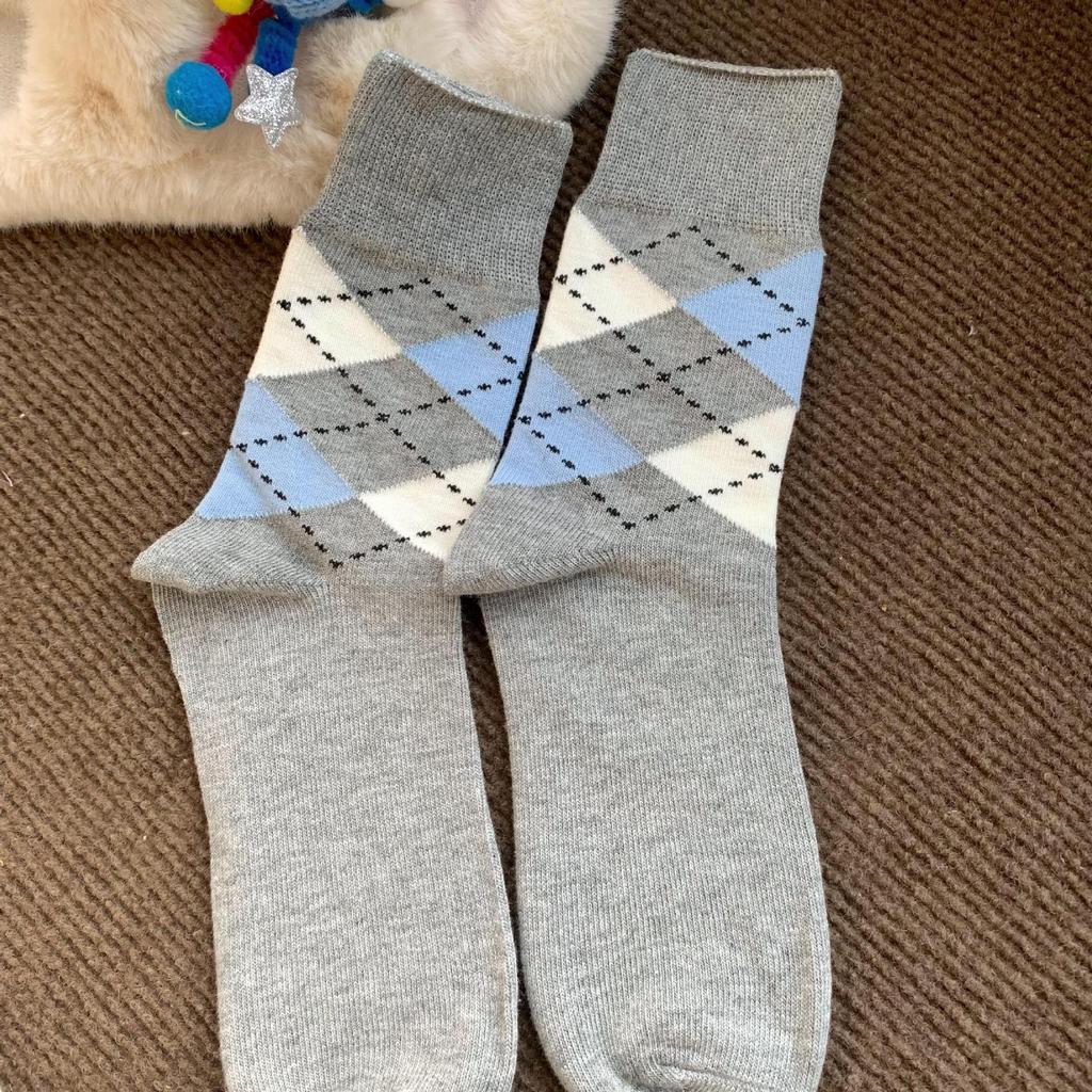 Socks Autumn Color Rhombus Retro Medium Tube Socks Tide Korean College Simple Wind Stacking Socks