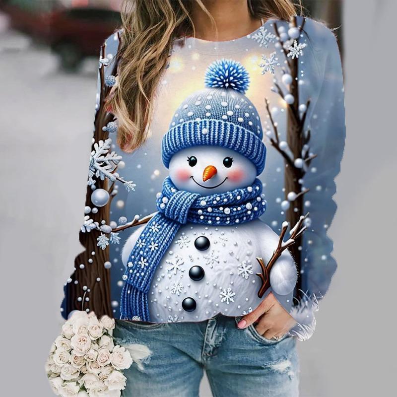 Christmas Snowman 3D Print Sweatshirts Women Autumn Raglan Long Sleeves Hoodie Street Y2k Pullover Harajuku Tops Female Clothing