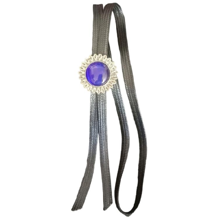 Braided Shoestring Flower Stone Bolo Tie Carved Charm Cowboy Necktie Necklace