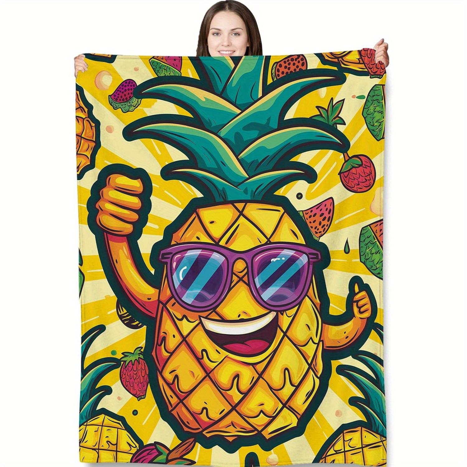 

Fun pineapple emoji pattern Flannel printed blanket suitable for all seasons suitable for living room office sofa and travel 75x90cm28x39in