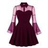 Women  Color Long Sleeve Retro Dress Gothic Flare Sleeve Stitching Dress