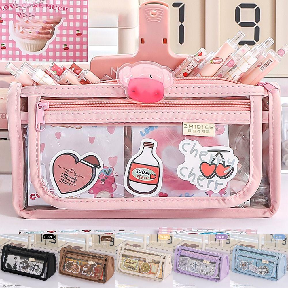 

Многослойный пенал с прозрачной перегородкой, чехол для хранения канцелярских принадлежностей, офисные школьные принадлежности