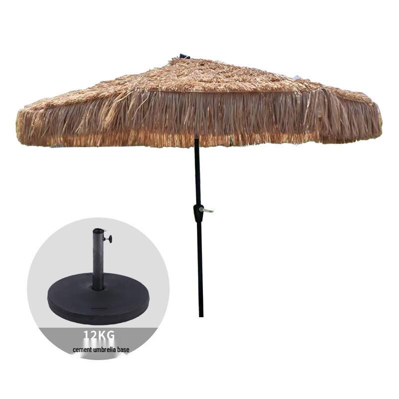 Simulated Straw Beach Umbrella with Cement Base