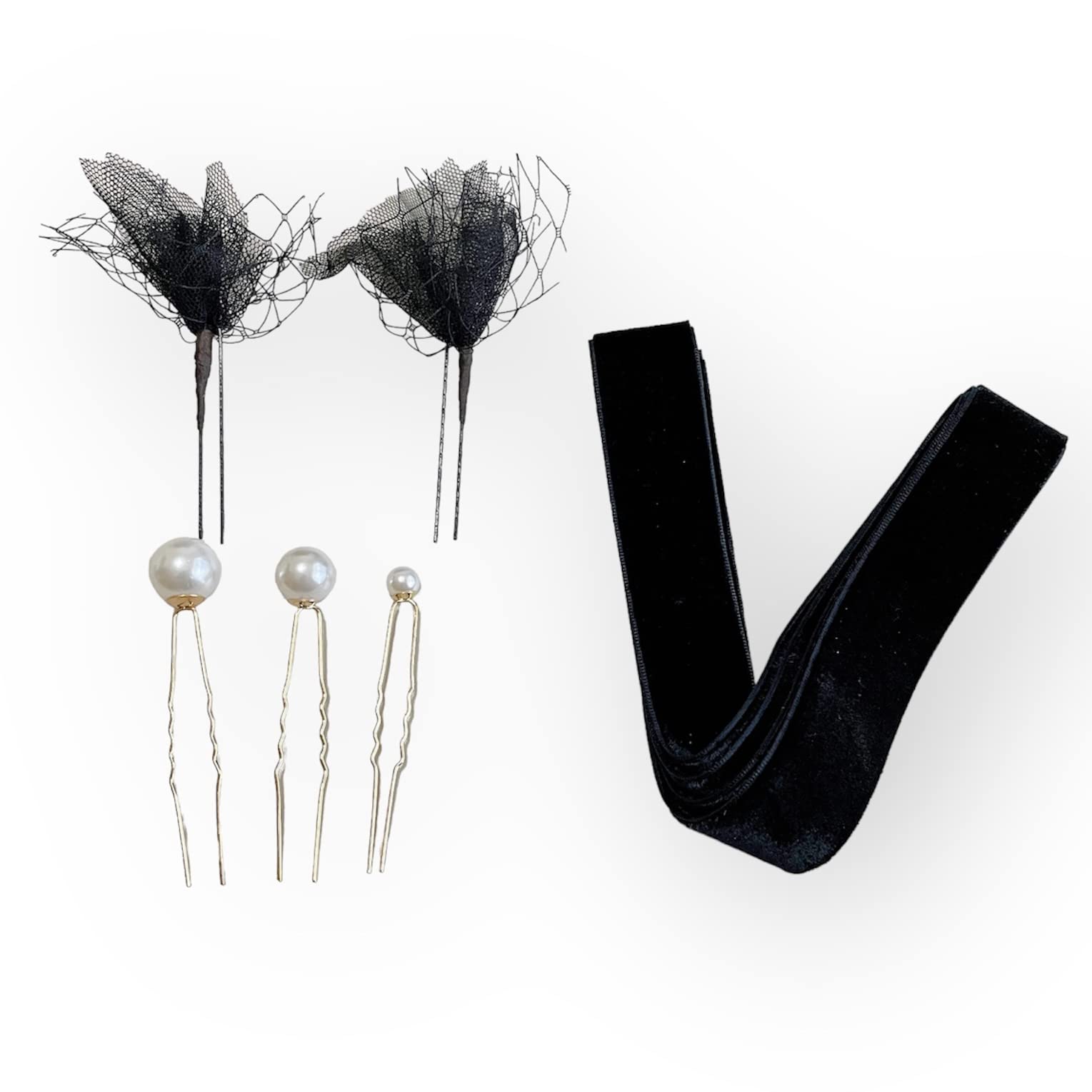 

Velvet pearl and mesh hair accessory for and other Perfect for and other bridal and wedding ribbon, pin, coming-of-age ceremonies, graduations,