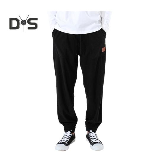 Pánské jarní podzimní kalhoty s bočními kapsami stahovací šňůrka v pase rovná noha tlustá manšestrová jednobarevná volné sportovní kalhoty