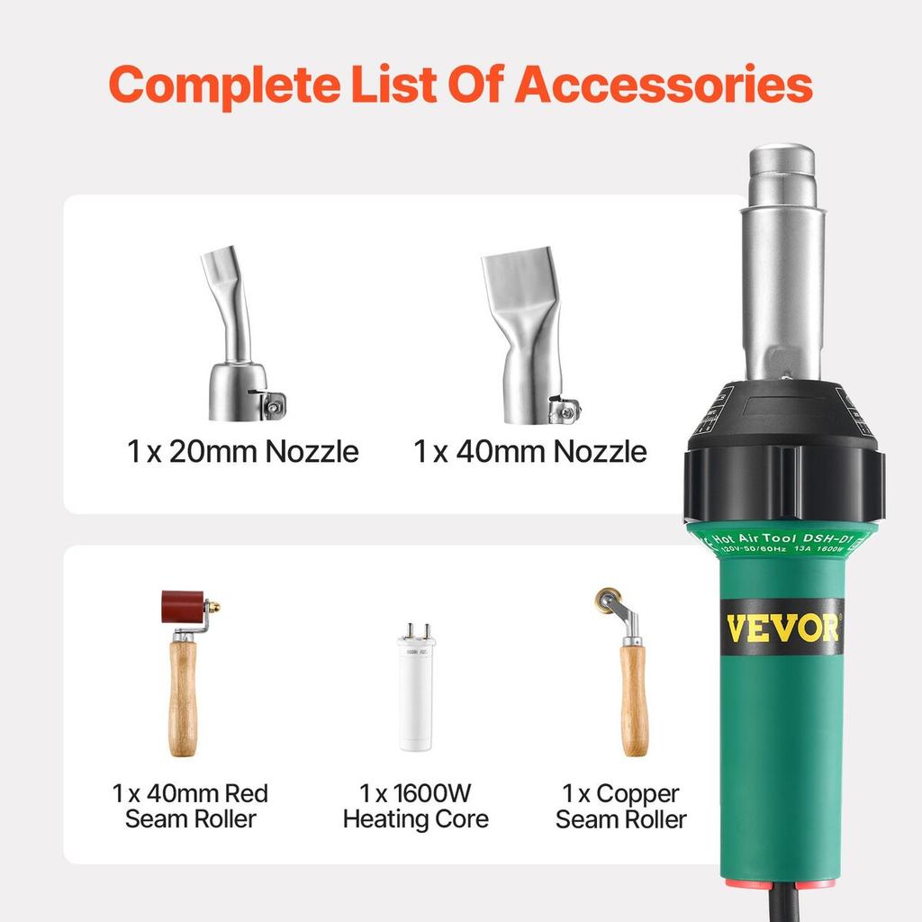 Horkovzdušná plastová svářečka 1600 W PVC TPO Vinyl Horkovzdušná pistole & 5 příslušenství
