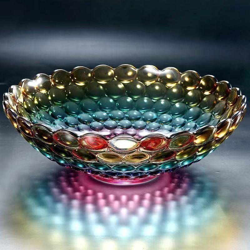 Colorful Crystal Glass Fruit Bowl Large Snack Dish for Home Living Room Dry Fruits Candy Serving Tray