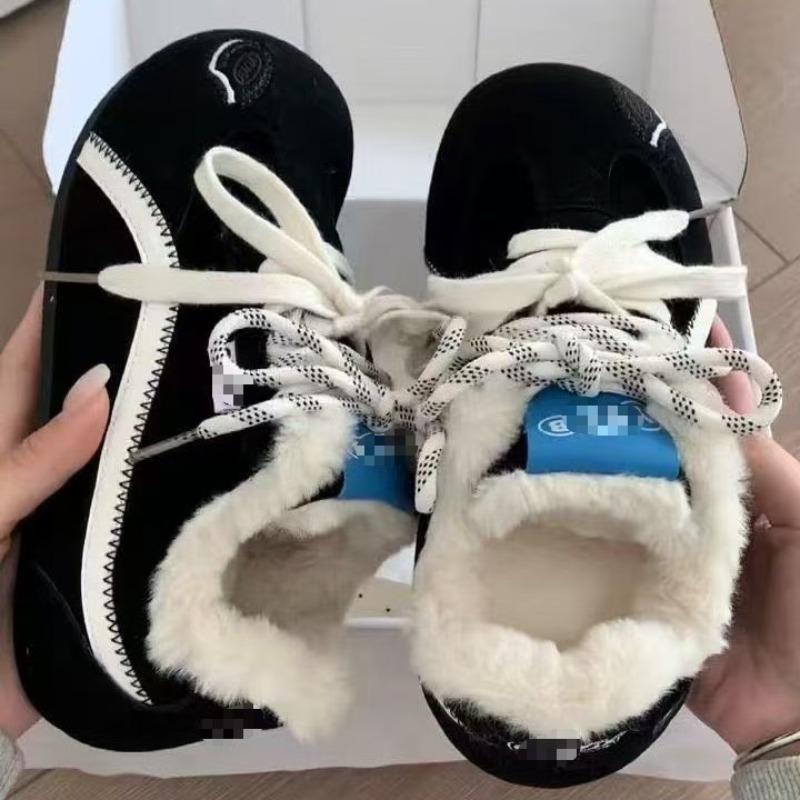 Sapatos de Lã para Mulheres, Retrô e Versátil, Sapatos de Algodão de Bico Redondo, Sapatos de Plataforma Quentes