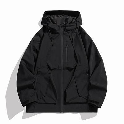 Spring Autumn Men's Windbreaker Jackets Korean Fashion Waterproof Windproof Outdoor Big Pockets Hooded Loose Coat
