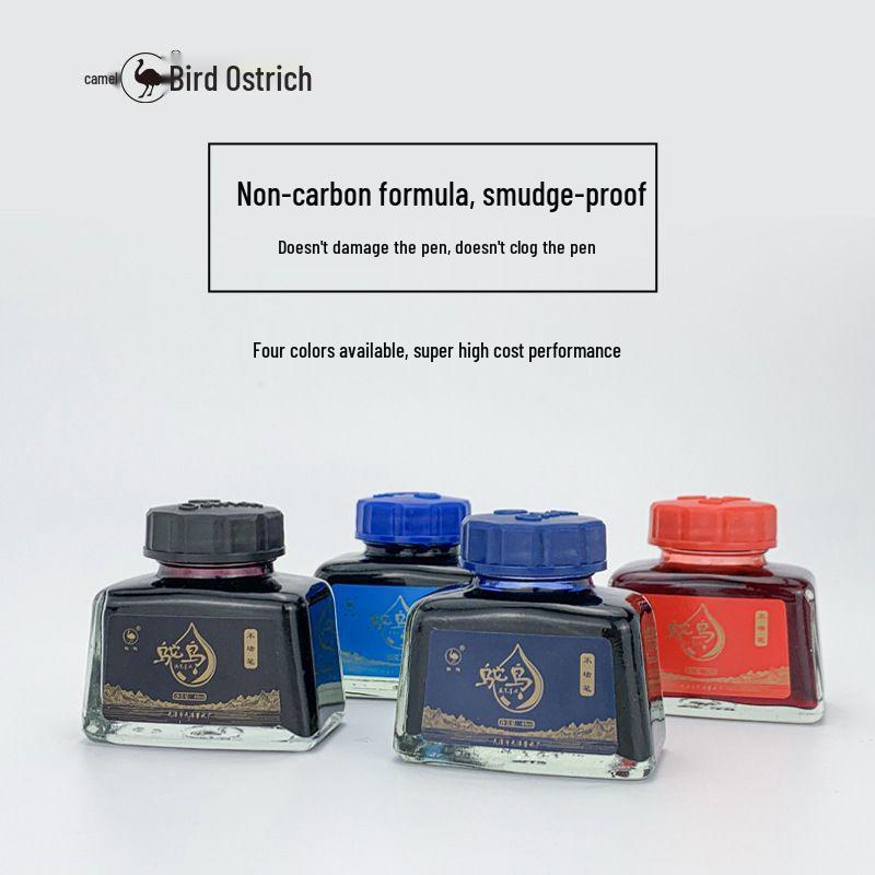 Ostrich Non-Carbon Ink for Series 5 Fountain Pens, Waterproof, Erasable, Red/Black/Pure Blue.