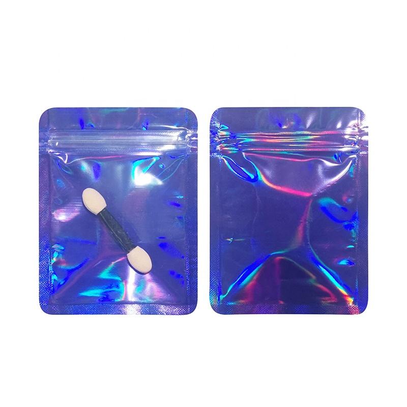 100 PCS Holographic Gift Aluminum Foil Zip  Bag  Food Storage Pouch One Side Clear Customized Cookie Bags Small Ziplock Pouch