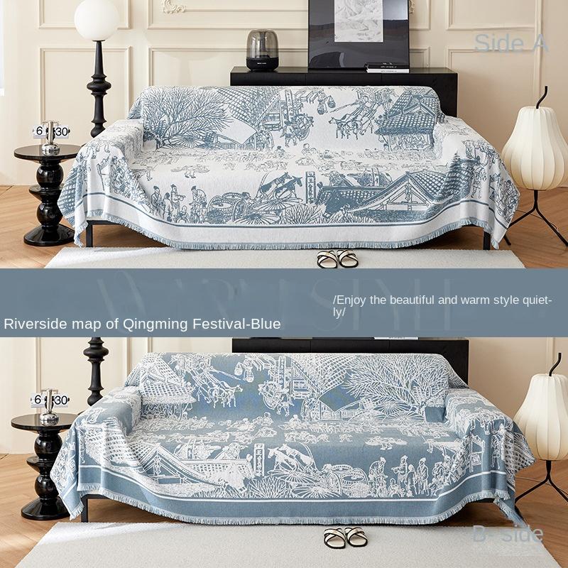 

Высококачественное полотенце для дивана, чехол для дивана из синели, четырехсезонный чехол для дивана с защитой от кошачьих царапин, одеяло для дивана 180*130cm синий