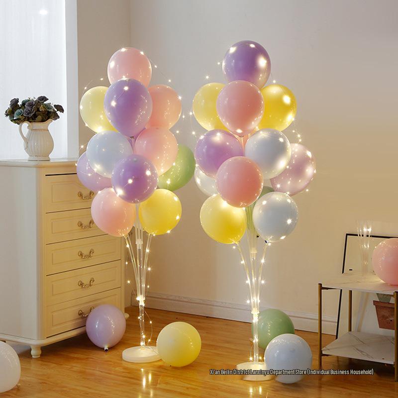 Anniversary & Birthday Balloon Column Decorations: Event Scene Layout with Floor and Background Balloons