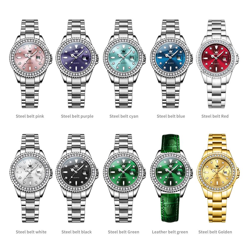 OLEVS Original Elegant Quartz Watch Waterproof Stainless Steel Womens WatchDate Ladies Watch Bracelet Set Box Gifts 9945