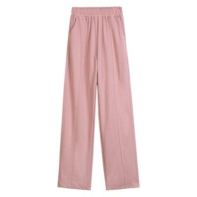 Women's Pink Spring/Autumn High-Waist Drapey Straight-Leg Floor-Length Thin Casual Athletic Pants