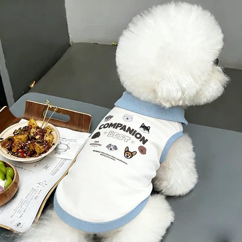 Pet Dog Sleeveless Vest Cotton Blend Polo Style Denim Collar Small Breeds Teddy Bichon Schnauzer