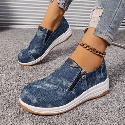 Women's Casual Sports Shoes Spring New Round Head Deep Mouth Side Zipper Loafers Anti-slip Wear-resistant Low-top Shoes
