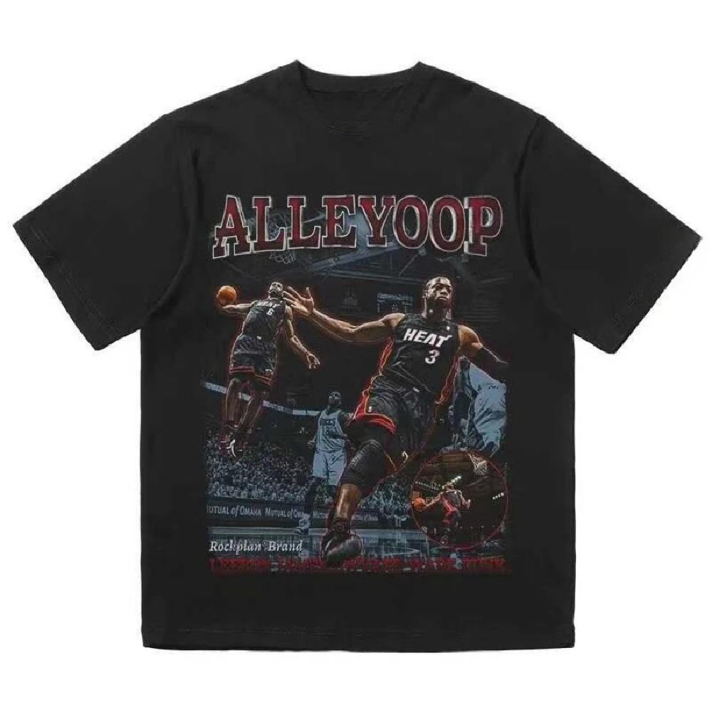 

2025 Новая Мода Джеймс Уэйд Баскетбол Винтажная Принтованная Футболка с Коротким Рукавом Американский Хай Стрит Хлопок Спорт Круглый Вырез Футболка Прилив XXXXXL чёрный