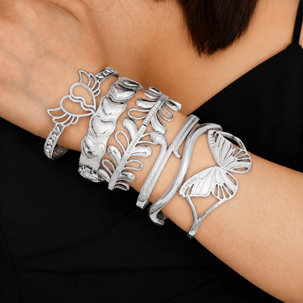 TEMU hot-selling stainless steel bracelet female personality exaggerated irregular heart-shaped butterfly does not fade hand
