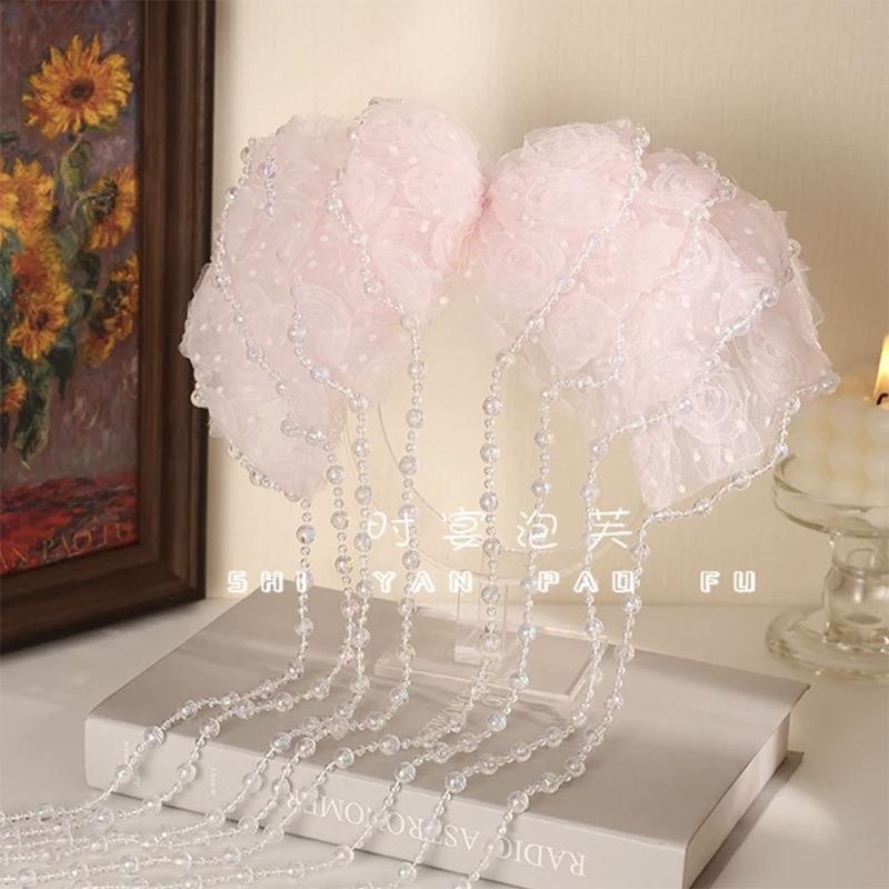 Fashion Mesh Bow Tassel Hairpin Women Ponytail Barrettes Headwear Hair Accessories A2