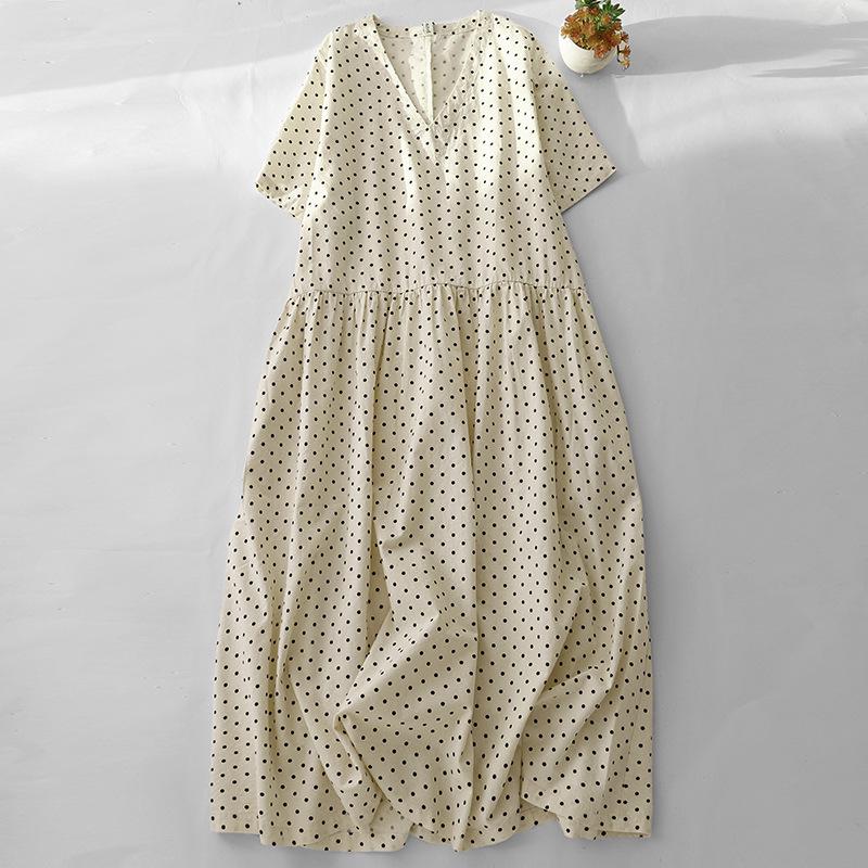 

Женское летнее платье Xin Xing 2025 в стиле ретро А-силуэта с V-образным вырезом и короткими рукавами в горошек XL