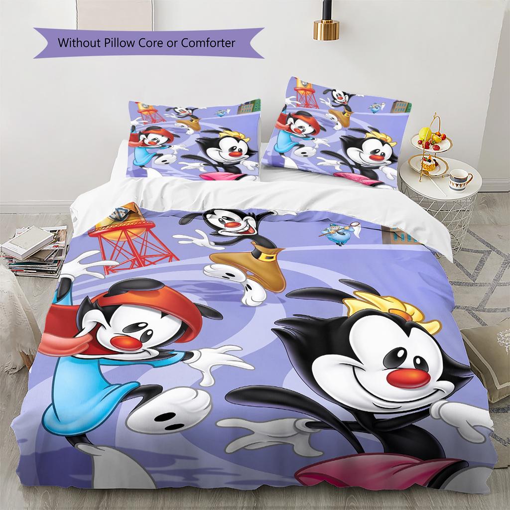 Animaniacs Set cu model cuvertură de pat Decorare casă Cadou (1 * husă de pilotă + 2 * fețe de pernă fără miez)