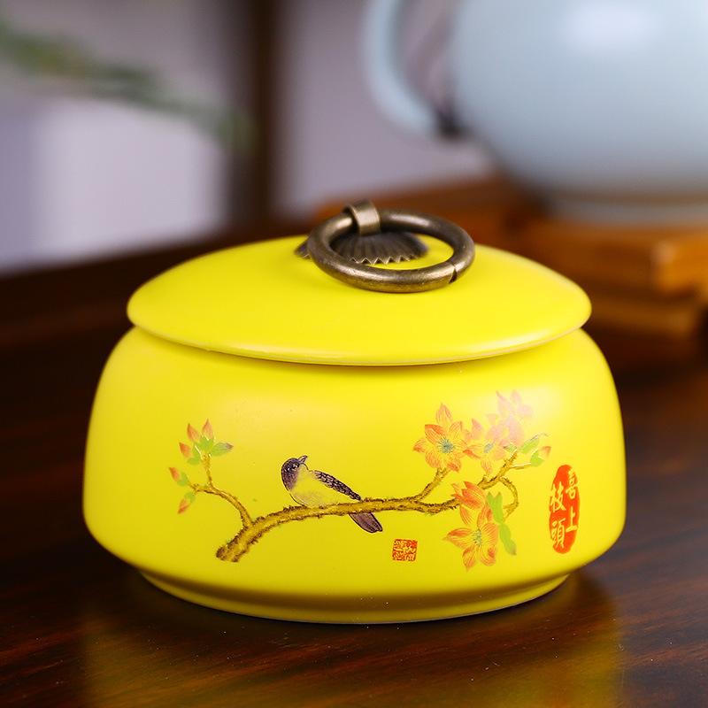 Creative Ceramic Landscape Flower Storage Jar with Lid Tea Jar Home Small Medicine Powder Candy Nut Jar Food Sealed Storage Jar