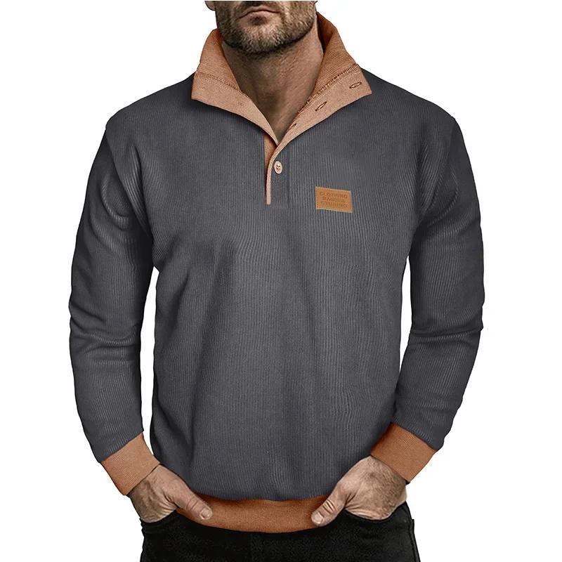 Autumn Winter Men's Casual Hoodie Long Sleeve Corduroy Fleece Stand Collar Loose Warm Sweatshirts Men