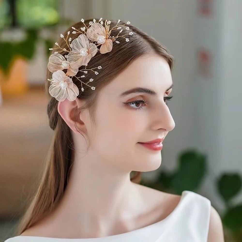 Pearls Bridal Hairpin Exquisite Flower Pinch Hair Clip Sweet Wedding Headdress  Women