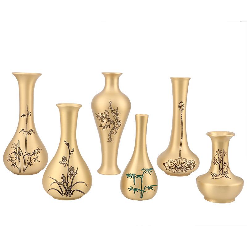 Vintage Brass Feng Shui Vase - Chinese Style Home Decoration Flower Container