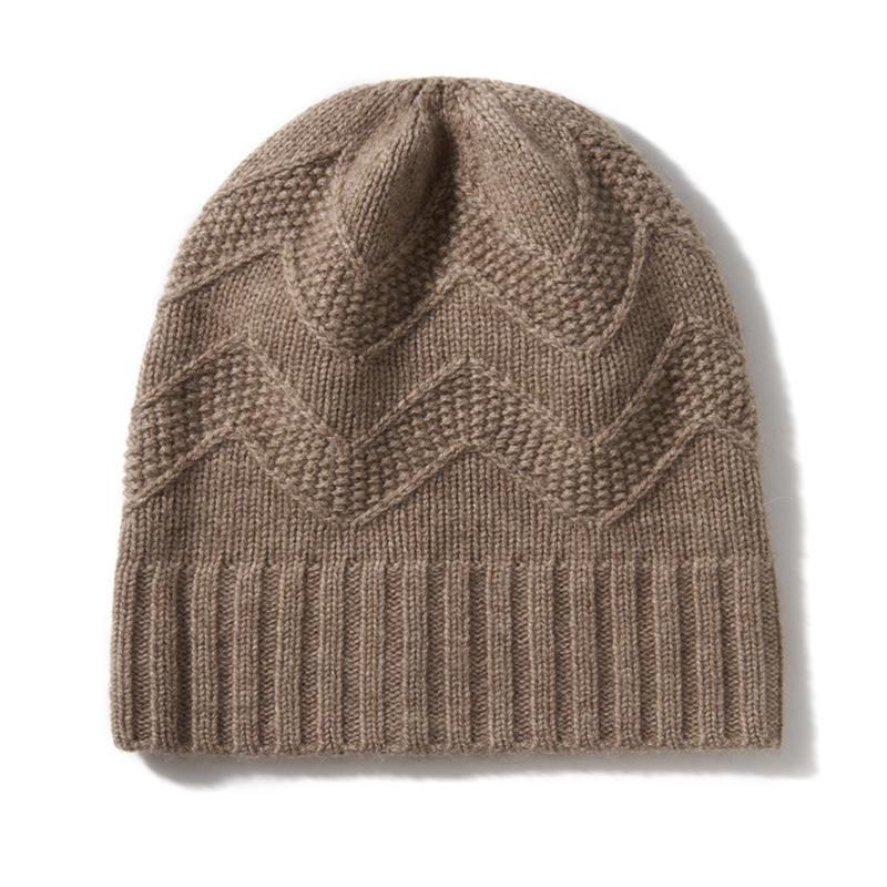 Cashmere Autumn and Winter New Style Women's High End Solid Color Corrugated Outdoor Warm Fashion Knitted Casual Hat
