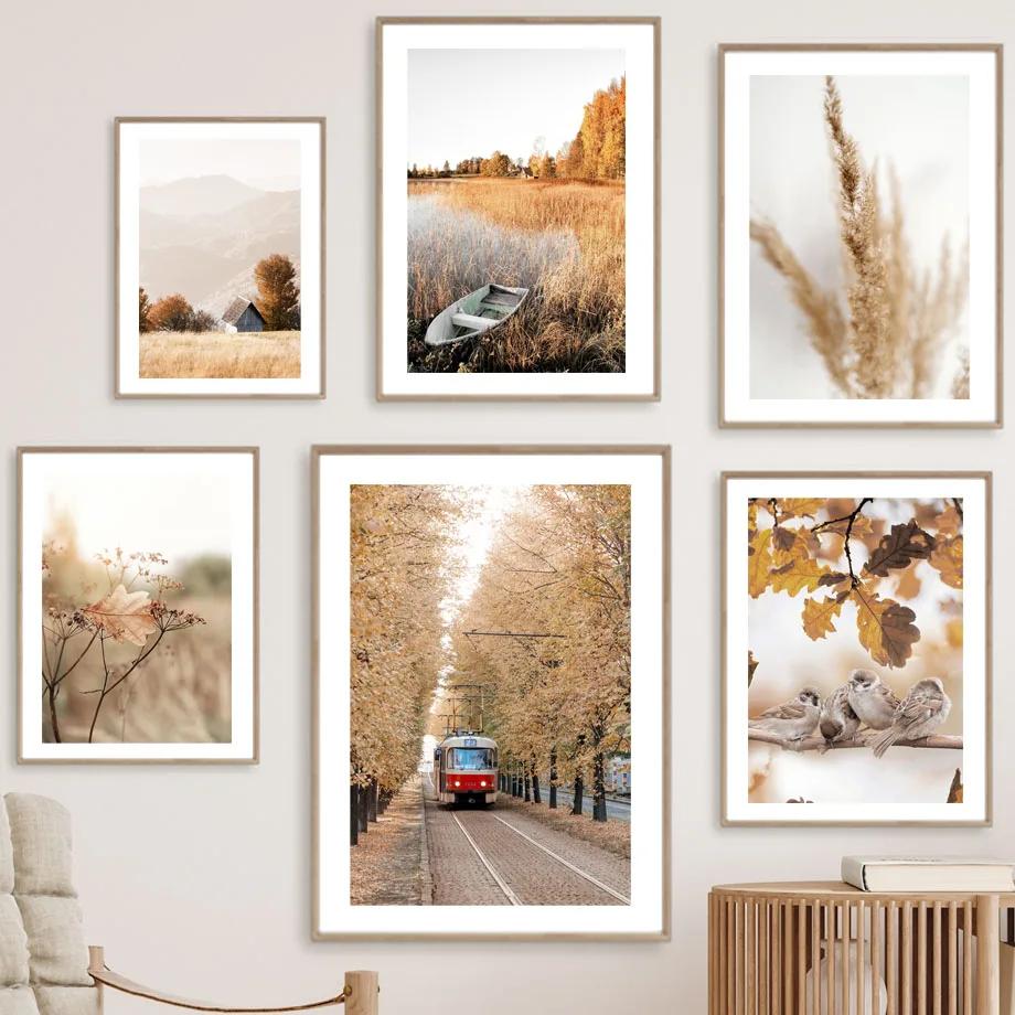 Vintage Autumn Landscape Fall Plant Posters Canvas Painting Warm Tone Print Nature Wall Art Pictures Living Room Interior Decor