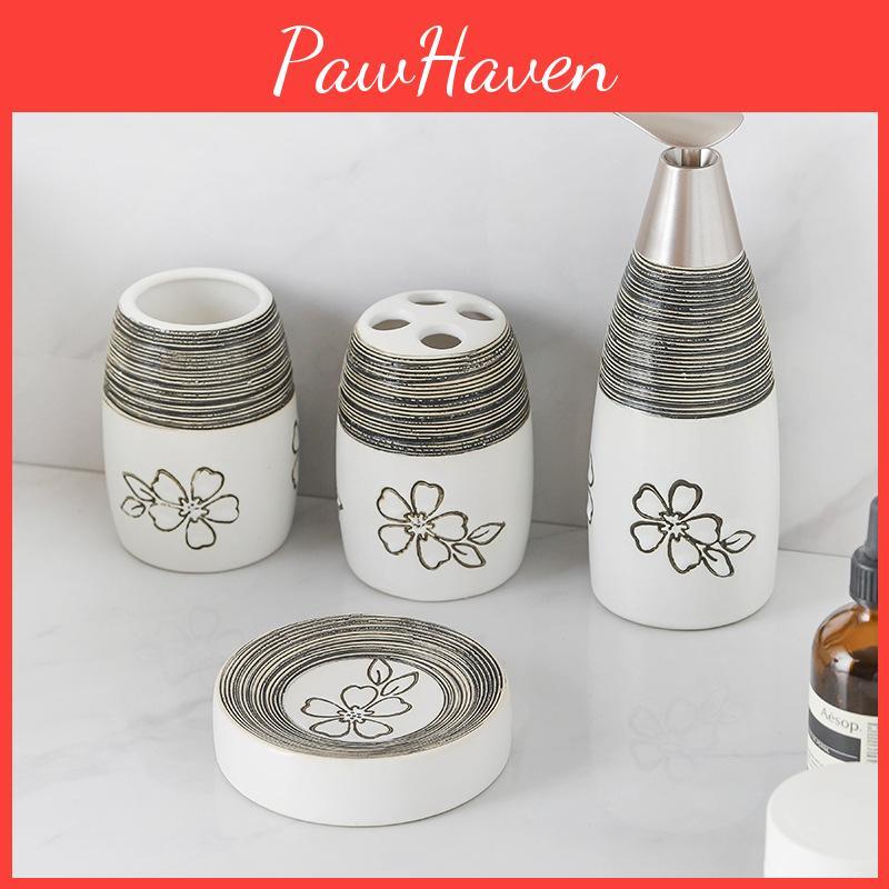 Keramik Badezimmer 4-teiliges Set Mit Blumenmuster Für Heimdekoration Und Geschenk