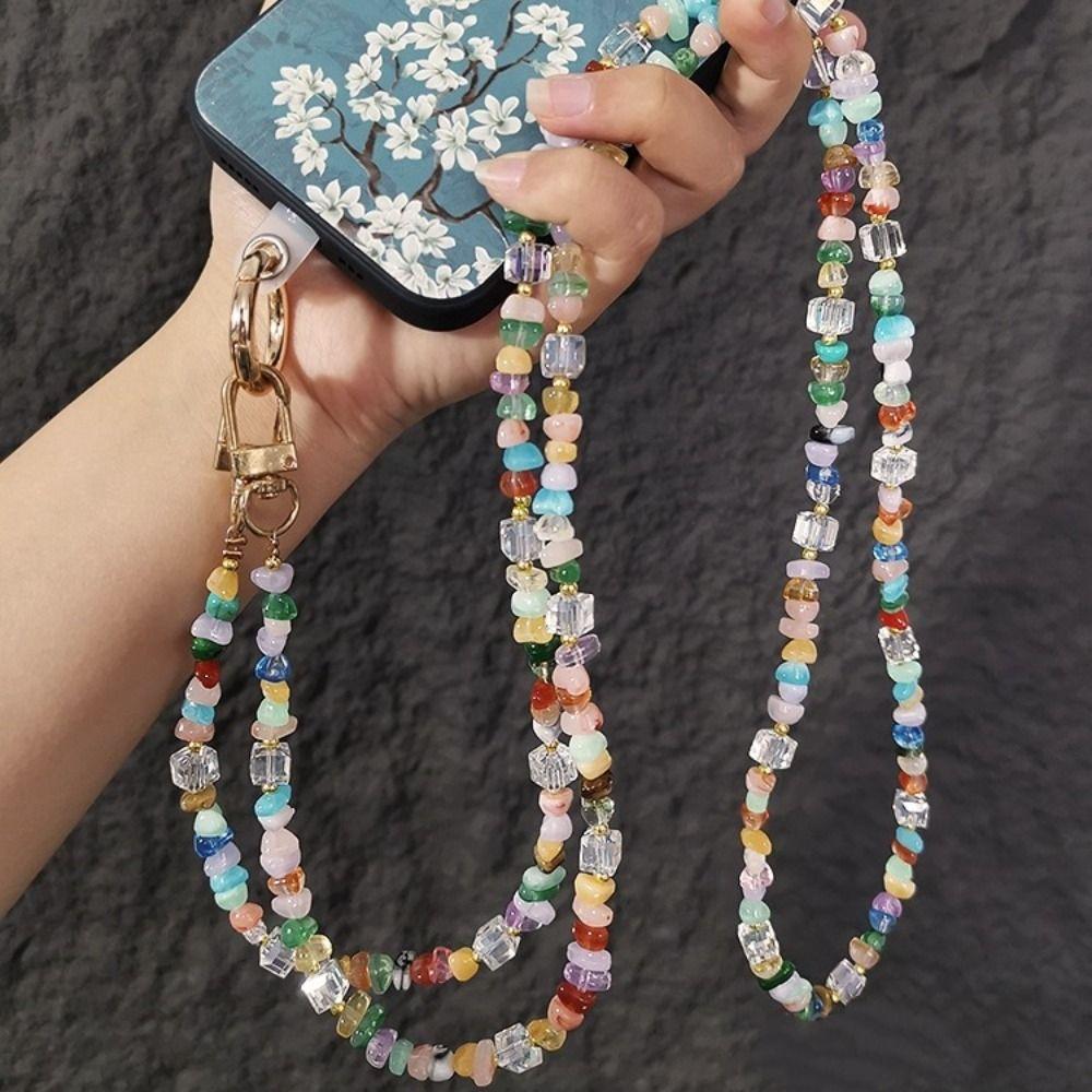 Stone Gem Mobile Phone Straps Stylish Cute Beads Phone Chain Long Phone Lanyard Phone Accessories